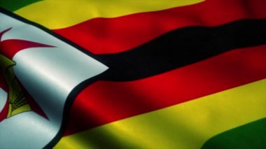Zimbabwe bayrağı rüzgarda dalgalanıyor. Zimbabwe 'nin ulusal bayrağı. Zimbabwe 'nin kusursuz döngü animasyonunun işareti. 4k