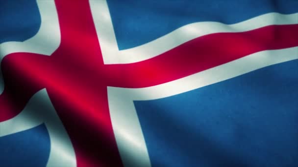 Ісландський прапор махає вітром. Національний прапор Ісландії. Підписувач Ісландії Безпілотний цикл анімації. 4k — стокове відео