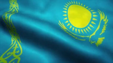 Kazakistan bayrağı rüzgarda dalgalanıyor. Kazakistan Ulusal Bayrağı. Kazakistan 'ın kusursuz döngü animasyonunun işareti. 4k