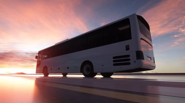 Otobanda turistik otobüs. Ulaşım ve seyahat konsepti. 3d oluşturma