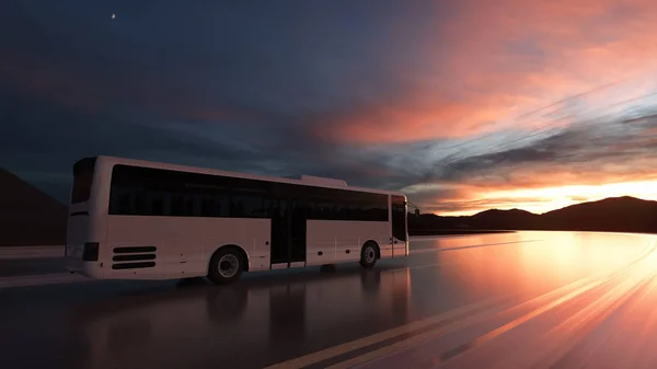 Autobus turistico sulla strada, autostrada. Concetto turistico e di viaggio. rendering 3d — Foto Stock