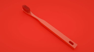 Kırmızı zemin üzerinde izole edilmiş 3d oluşturulmuş kırmızı diş fırçası