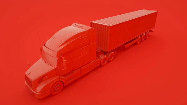 Тяжелый красный грузовик изолирован на красном фоне 3d иллюстрация — стоковое фото