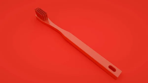 3d rendered red toothbrush isolated on a red background — Stock Photo, Image