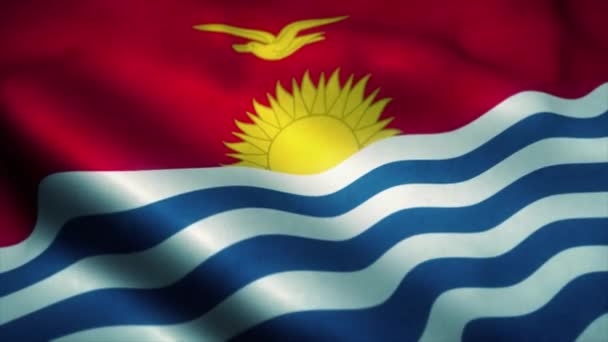 Kiribati Cumhuriyeti bayrağı rüzgarda dalgalanıyor. Kiribati Cumhuriyeti Ulusal Bayrağı. Kiribati Cumhuriyeti 'nin kusursuz döngü animasyonunun işareti. 4k — Stok video