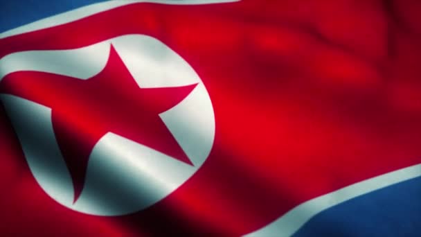 Bandera de Corea del Norte ondeando en el viento. Bandera nacional de Corea del Norte. Signo de animación de bucle sin fisuras de Corea del Norte. 4K — Vídeo de stock