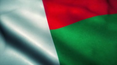 Madagaskar bayrağı rüzgarda dalgalanıyor. Madagaskar Ulusal Bayrağı. Madagaskar 'ın kusursuz döngü animasyonunun işareti. 4k