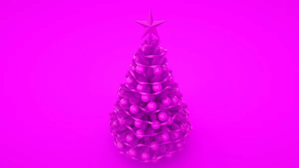 Albero Natale Rosa Elemento Decorativo Vacanza Con Stella Palle Rendering — Foto Stock