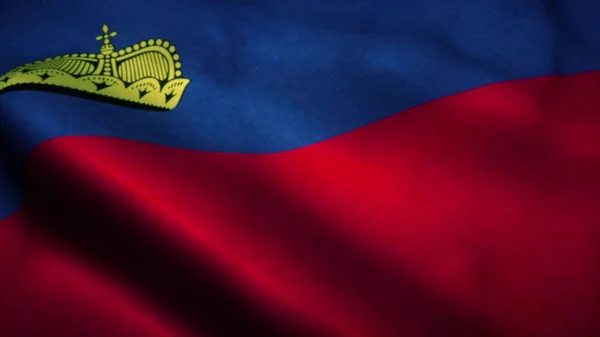 Lichtenštejnská Vlajka Vlála Větru Lichtenštejnská Národní Vlajka Znamení Lichtenštejnska Vykreslování — Stock fotografie
