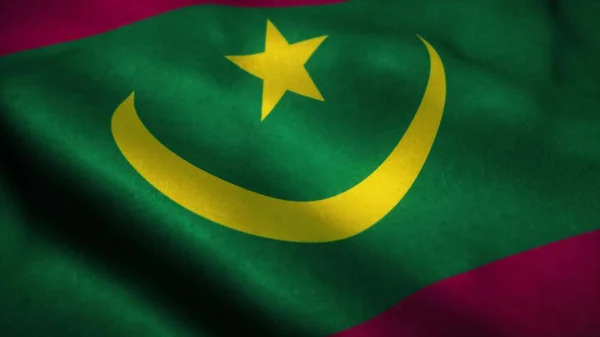 Mauritánia Zászlója Lobogott Szélben Mauritánia Nemzeti Lobogója Mauritánia Jele Renderelés — Stock Fotó