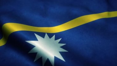 Nauru bayrağı rüzgarda dalgalanıyor. Ulusal Nauru bayrağı. Nauru 'nun kusursuz döngü animasyonunun işareti. 4K