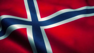 Norveç bayrağı rüzgarda dalgalanıyor. Norveç 'in ulusal bayrağı. Norveçli kusursuz döngü animasyonunun işareti. 4k
