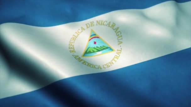 Флаг Никарагуа размахивает на ветру. Государственный флаг Никарагуа. Знак анимации Nicaragua loop loop loop. 4K — стоковое видео