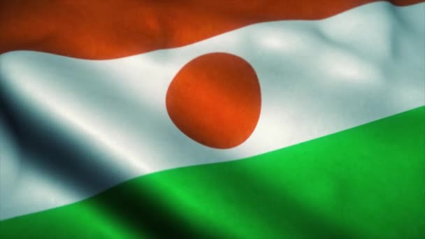 Rüzgarda sallanan Nijer bayrağı. Ulusal Nijer bayrağı. Nijer 'in kusursuz döngü animasyonunun işareti. 4k — Stok video
