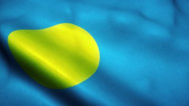 Rüzgarda dalgalanan Palau bayrağı. Palau Ulusal Bayrağı. Palau 'nun işareti. 3d illüstrasyon.