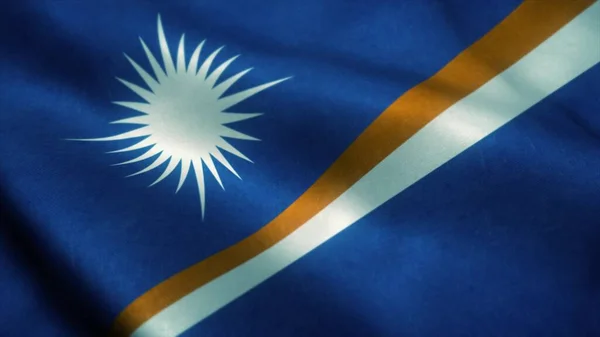 马绍尔群岛的国旗在风中飘扬 马绍尔群岛国旗 Marshall的签名3D说明 — 图库照片