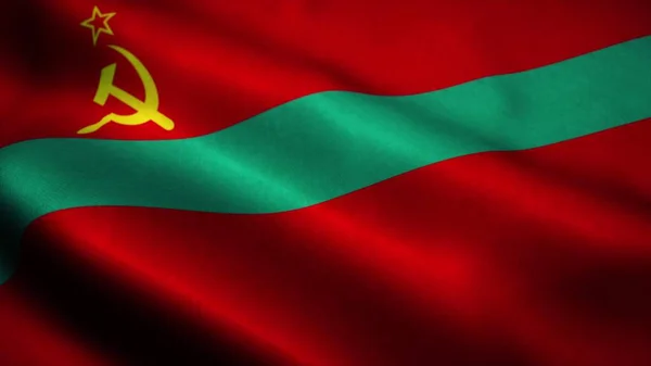 Bandera de la República Moldava Pridnestroviana ondeando en el viento. Signo de Transnistria. ilustración 3d —  Fotos de Stock