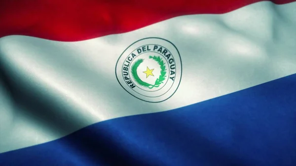 Парагвайський прапор розмахує вітром. Національний прапор Парагваю. Підпис Парагваю. 3d ілюстрація — стокове фото