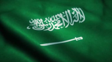 Suudi Arabistan bayrağı rüzgarda dalgalanıyor. Suudi Arabistan 'ın ulusal bayrağı. Suudi Arabistan 'ın kusursuz döngü animasyonunun işareti. 4K