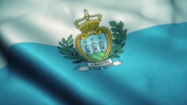 Die Flagge San Marinos weht im Wind. Nationalflagge von San Marino. Zeichen der nahtlosen Schleifenanimation von San Marino. 4k — Stockvideo