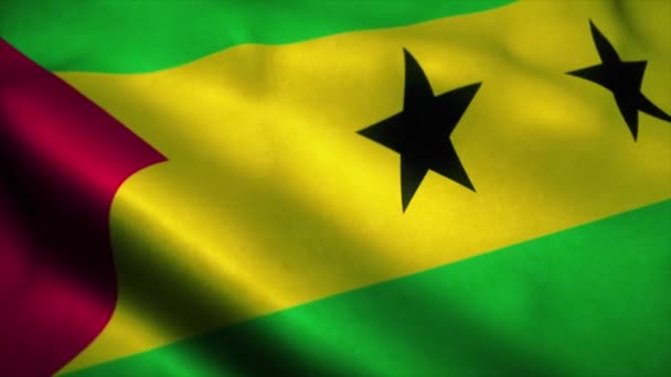 Сан Тоум і Прапор Принца розмахують вітром. National flag of Sao Tome and Principe Sign of Sao Tome and Principe 4k — стокове відео