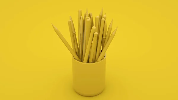 黄色背景下孤立的笔架3D渲染 — 图库照片
