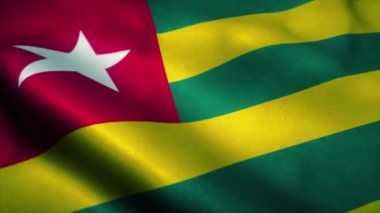 Togo bayrağı rüzgarda dalgalanıyor. Ulusal Togo bayrağı. Togo 'nun kusursuz döngü animasyonunun işareti. 4K