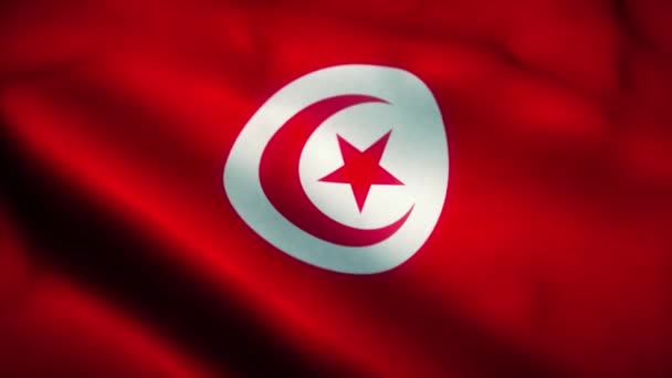 Bendera Tunisia melambai dalam angin. Bendera Nasional Tunisia. Tanda Tunisia animasi loop mulus. 4K — Stok Video