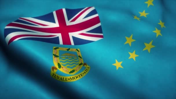 Rüzgarda dalgalanan Tuvalu bayrağı. Tuvalu 'nun ulusal bayrağı. Tuvalu 'nun kusursuz döngü animasyonunun işareti. 4K — Stok video
