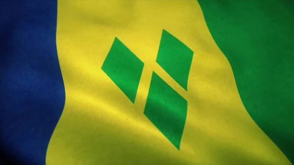 圣文森特和格林纳丁斯的国旗在风中飘扬 圣文森特和格林纳丁斯国旗 圣文森特和格林纳丁斯的签署 3D渲染 — 图库照片