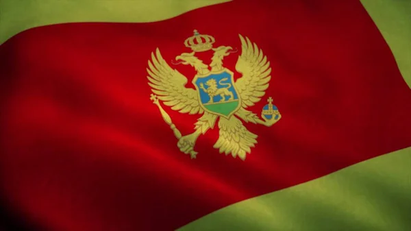 Чорногорський Прапор Розмахує Вітром Національний Прапор Чорногорії Підпис Чорногорії Ілюстрація — стокове фото