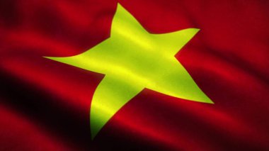 Vietnam bayrağı rüzgarda dalgalanıyor. Vietnam bayrağı. Vietnam 'ın işareti. 3d oluşturma.