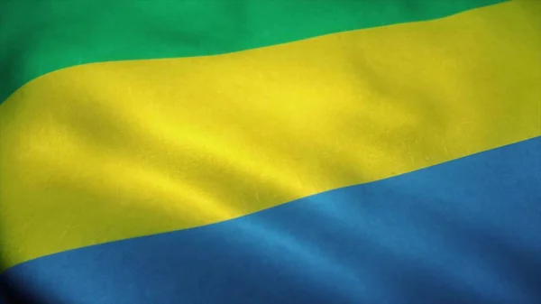 加蓬国旗在风中飘扬 加蓬的国旗 加蓬的标志 3D渲染 — 图库照片