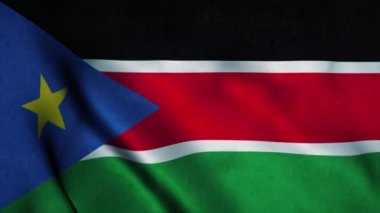 Güney Sudan bayrağı rüzgarda dalgalanıyor. Son derece detaylı kumaş dokusuna sahip kusursuz döngü.