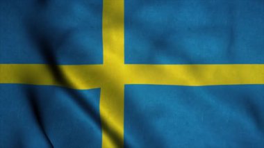 Rüzgarda dalgalanan İsveç bayrağı. Son derece detaylı kumaş dokusuna sahip kusursuz döngü.