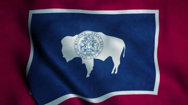 Bandera de Wyoming ondeando en el viento. Bandera nacional de Wyoming. Signo de Wyoming. ilustración 3d — Foto de Stock