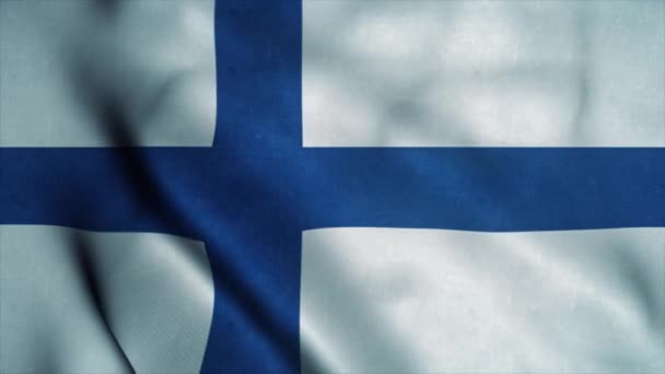 Bandeira da Finlândia acenando ao vento. Bandeira nacional da Finlândia. Sinal da Finlândia animação loop sem costura. 4K — Vídeo de Stock