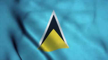 Aziz Lucia bayrağı rüzgarda dalgalanıyor. Saint Lucia 'nın ulusal bayrağı. Saint Lucia 'nın kusursuz döngü animasyonunun işareti. 4K