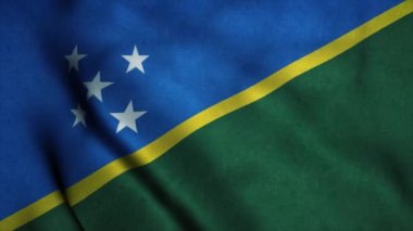 Solomon Adaları bayrağı rüzgarda dalgalanıyor. Solomon Adaları Ulusal Bayrağı. Solomon Adaları 'nın kusursuz döngü animasyonunun işareti. 4K