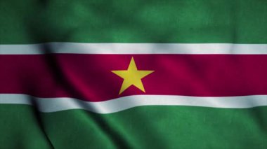 Rüzgarda dalgalanan Surinam bayrağı. Surinam 'ın ulusal bayrağı. Surinam 'ın kusursuz döngü animasyonunun işareti. 4K