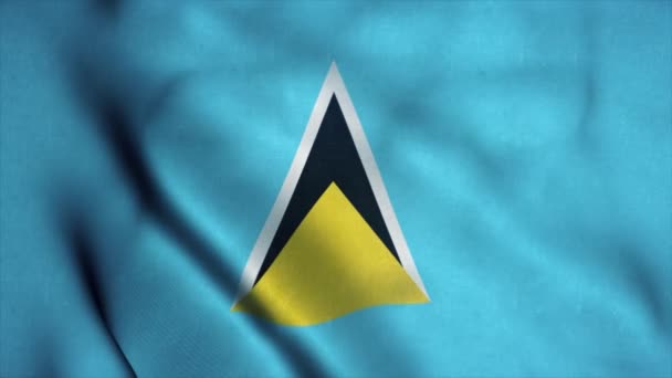 Aziz Lucia bayrağı rüzgarda dalgalanıyor. Saint Lucia 'nın ulusal bayrağı. Saint Lucia 'nın kusursuz döngü animasyonunun işareti. 4K — Stok video