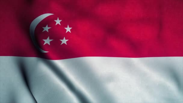 Bandera de Singapur ondeando en el viento. Bandera nacional de Singapur. Signo de animación de bucle sin fisuras de Singapur. 4K — Vídeos de Stock