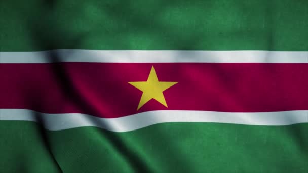 Bandeira do Suriname acenando ao vento. Bandeira nacional do Suriname. Sinal do Suriname animação loop sem costura. 4K — Vídeo de Stock