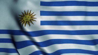 Uruguay bayrağı rüzgarda dalgalanıyor. Uruguay Ulusal Bayrağı. Uruguay 'ın kusursuz döngü animasyonunun işareti. 4K