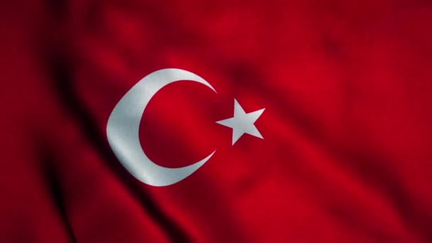 Kalkonflaggan viftar i vinden. Turkiets nationella flagga. Tecken på Turkiet sömlös loop animation. 4K — Stockvideo