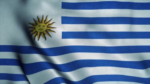 ウルグアイの国旗が風になびく。ウルグアイの国旗。ウルグアイのシームレスなループアニメーションの兆候。4K — ストック動画