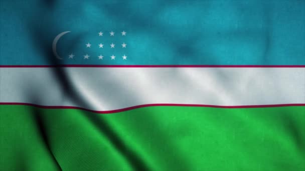 Флаг Узбекистана развевается на ветру. Государственный флаг Узбекистана. Знак Узбекистана плавная петельная анимация. 4K — стоковое видео