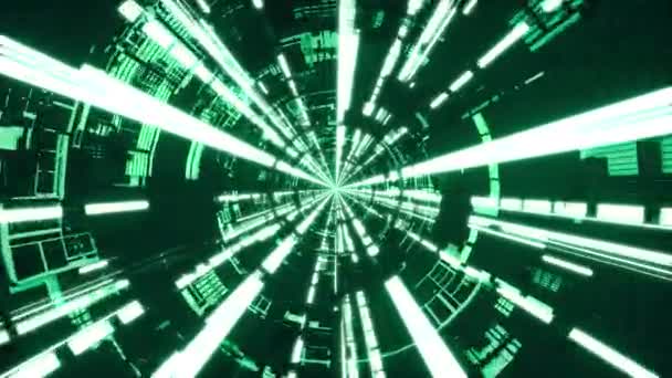 Sömlös slinga som flyger in i grön rymdskeppstunnel, sci-fi-korridor. Futuristisk teknik abstrakt sömlös VJ för tech titlar och bakgrund. 3d-konvertering — Stockvideo