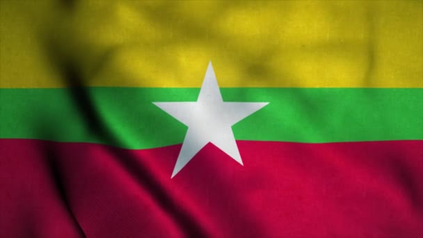 Myanmar vlag wappert in de wind. Nationale vlag van Myanmar. Teken van Myanmar naadloze lus animatie. 4K — Stockvideo