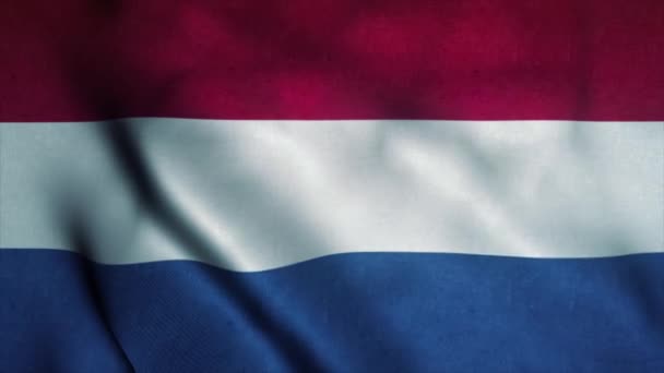 Hollanda bayrağı rüzgarda dalgalanıyor. Hollanda 'nın ulusal bayrağı. Hollanda 'nın kusursuz döngü animasyonunun işareti. 4k — Stok video